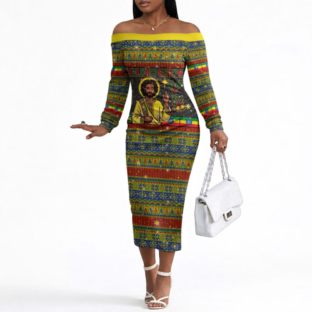 Ethiopian Melkam Genna Jesus Christmas Off The Shoulder Long Sleeve Dress Melkam Genna Ethiopian Flag Jesus Christ