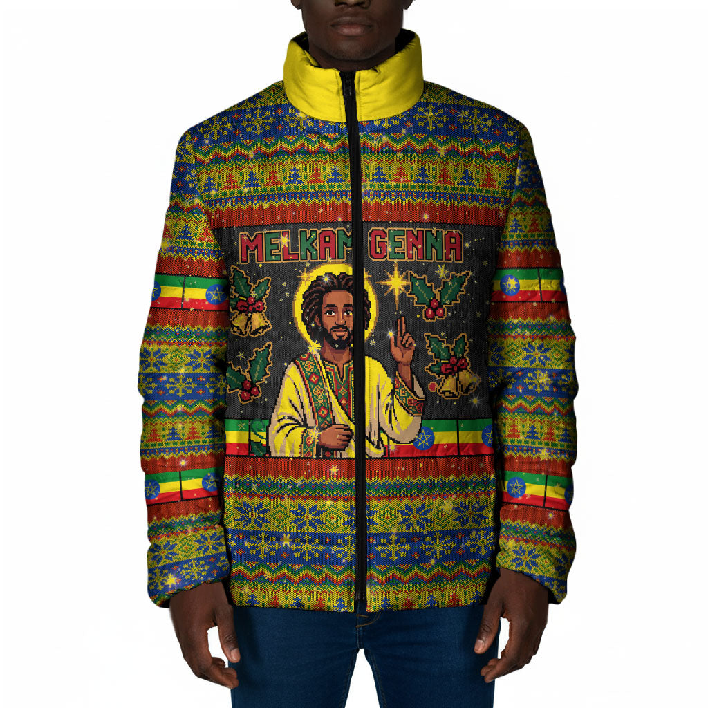 Ethiopian Melkam Genna Jesus Christmas Padded Jacket Melkam Genna Ethiopian Flag Jesus Christ