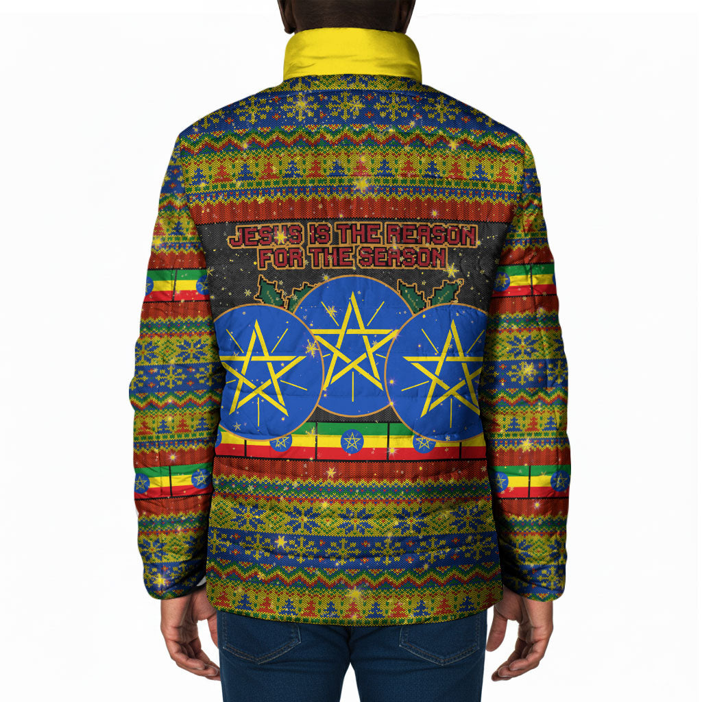 Ethiopian Melkam Genna Jesus Christmas Padded Jacket Melkam Genna Ethiopian Flag Jesus Christ