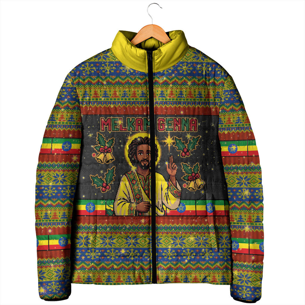 Ethiopian Melkam Genna Jesus Christmas Padded Jacket Melkam Genna Ethiopian Flag Jesus Christ
