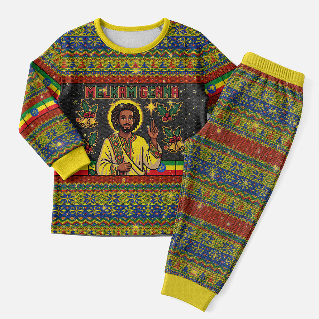 Ethiopian Melkam Genna Jesus Christmas Pajama Set Melkam Genna Ethiopian Flag Jesus Christ