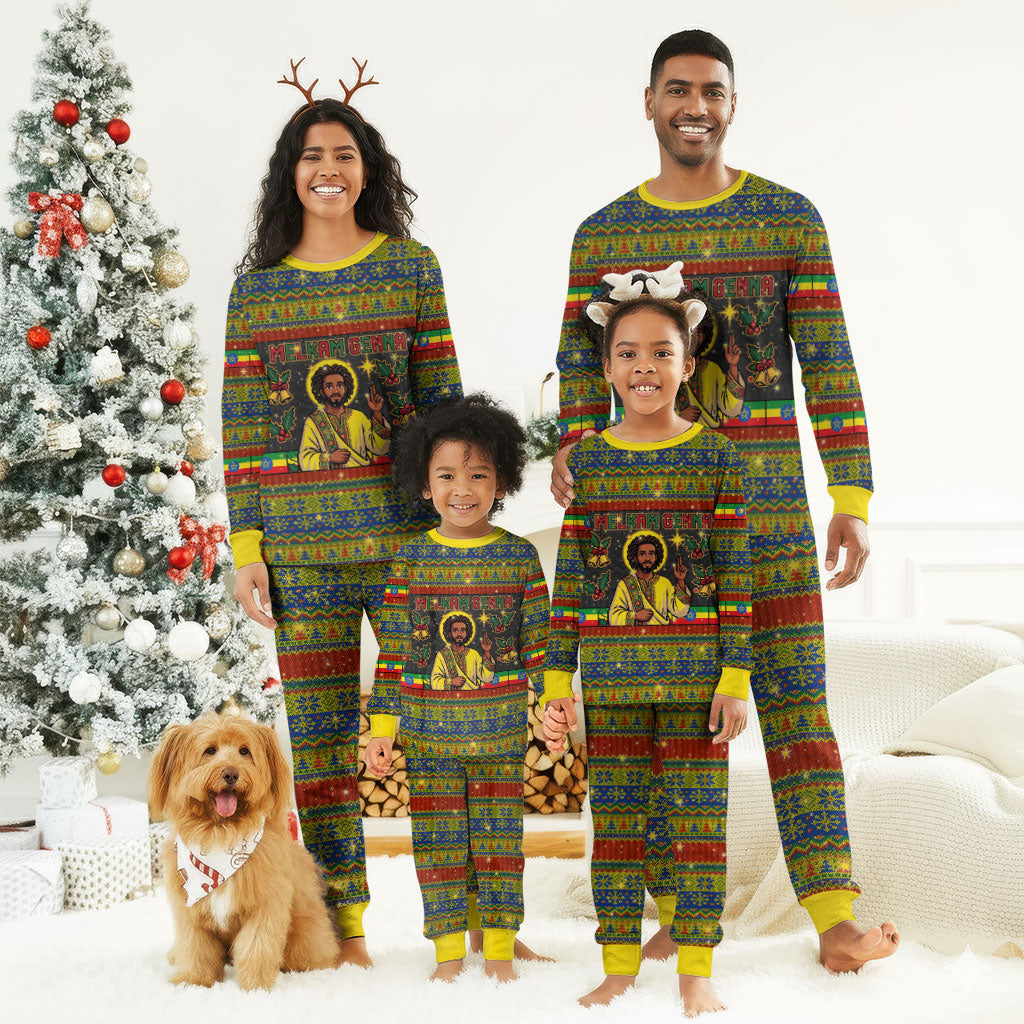 Ethiopian Melkam Genna Jesus Christmas Pajama Set Melkam Genna Ethiopian Flag Jesus Christ