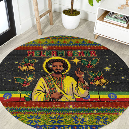 Ethiopian Melkam Genna Jesus Christmas Round Carpet Melkam Genna Ethiopian Flag Jesus Christ