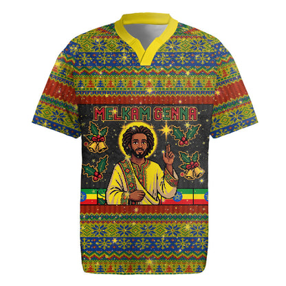 Ethiopian Melkam Genna Jesus Christmas Rugby Jersey Melkam Genna Ethiopian Flag Jesus Christ