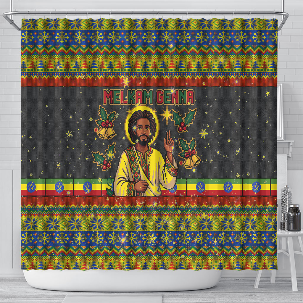 Ethiopian Melkam Genna Jesus Christmas Shower Curtain Melkam Genna Ethiopian Flag Jesus Christ