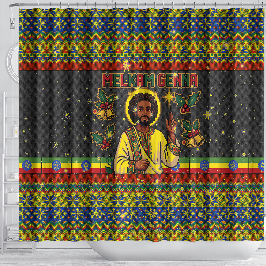 Ethiopian Melkam Genna Jesus Christmas Shower Curtain Melkam Genna Ethiopian Flag Jesus Christ
