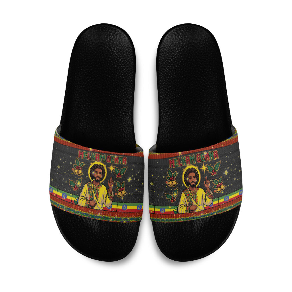 Ethiopian Melkam Genna Jesus Christmas Slide Sandals Melkam Genna Ethiopian Flag Jesus Christ