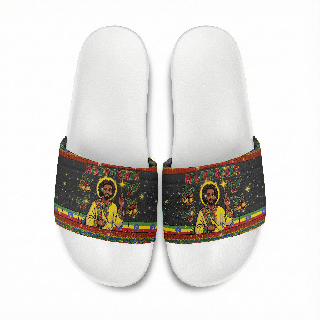 Ethiopian Melkam Genna Jesus Christmas Slide Sandals Melkam Genna Ethiopian Flag Jesus Christ