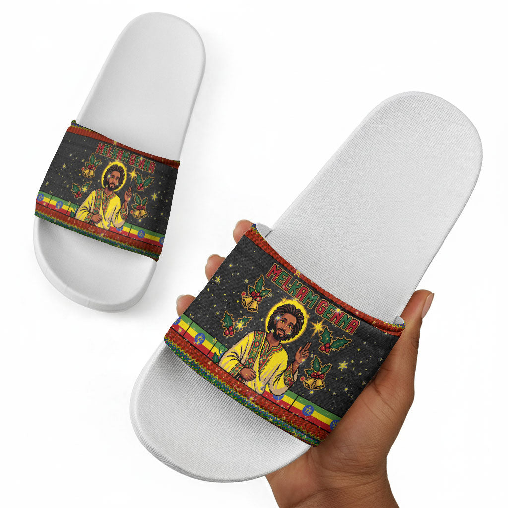 Ethiopian Melkam Genna Jesus Christmas Slide Sandals Melkam Genna Ethiopian Flag Jesus Christ