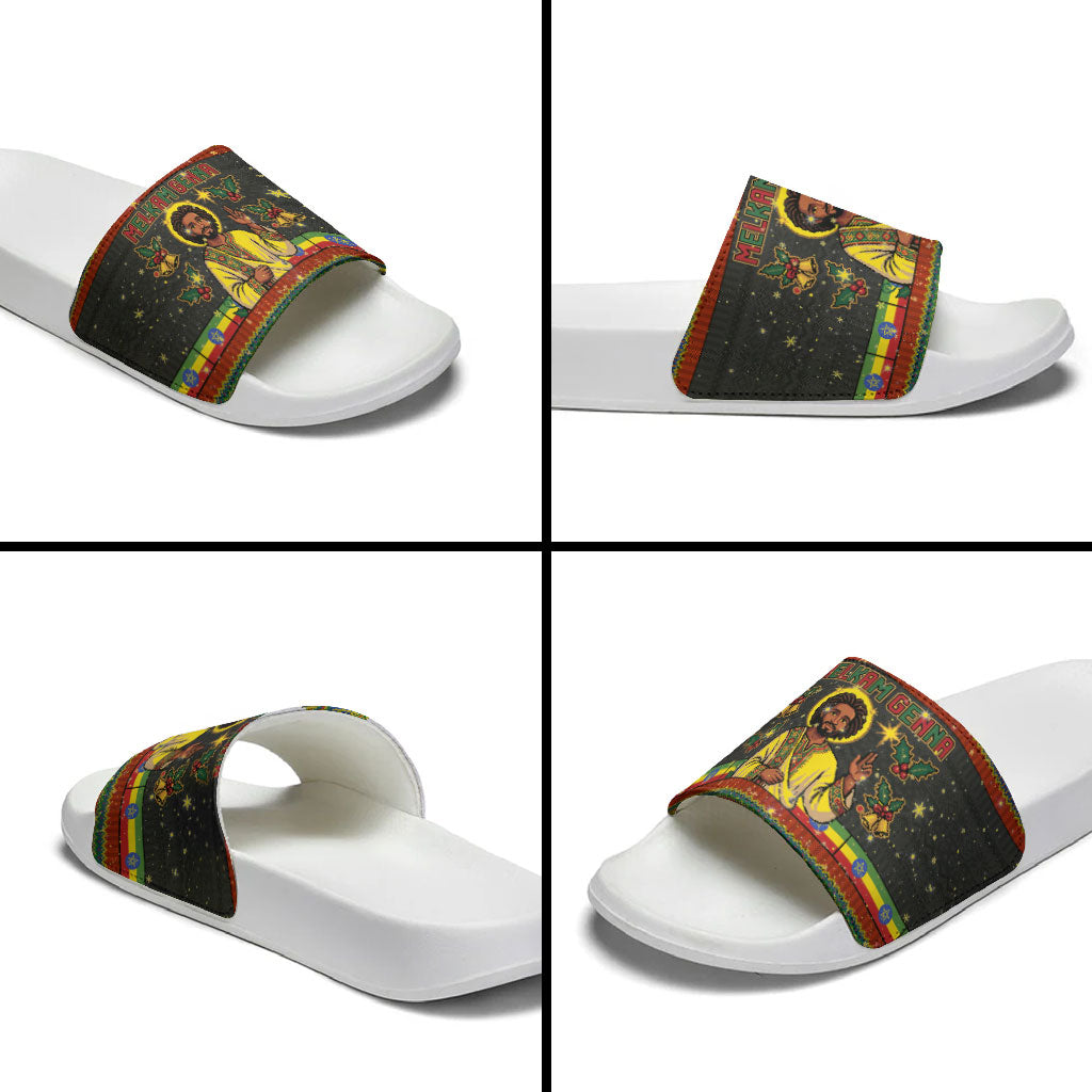 Ethiopian Melkam Genna Jesus Christmas Slide Sandals Melkam Genna Ethiopian Flag Jesus Christ
