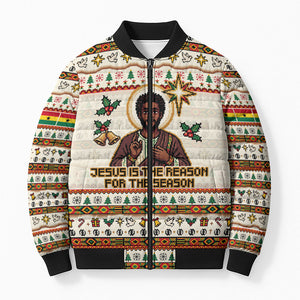 Ghana Jesus Christmas Bomber Puffer Jacket Ghana Coat Of Arms Jesus Christ Art