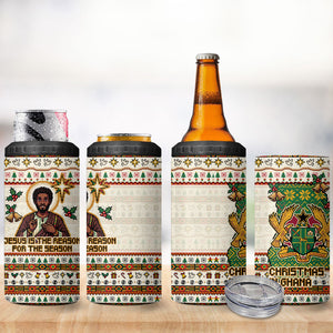 Ghana Jesus Christmas 4 in 1 Can Cooler Tumbler Ghana Coat Of Arms Jesus Christ Art
