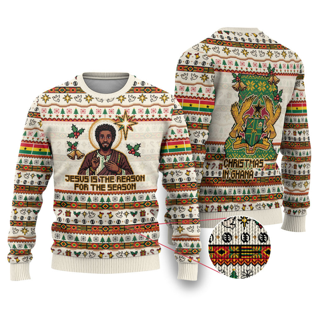 Ghana Jesus Christmas Ugly Christmas Sweater Ghana Coat Of Arms Jesus Christ Art