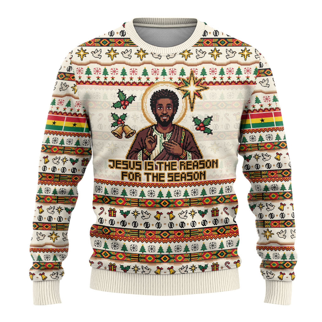 Ghana Jesus Christmas Ugly Christmas Sweater Ghana Coat Of Arms Jesus Christ Art