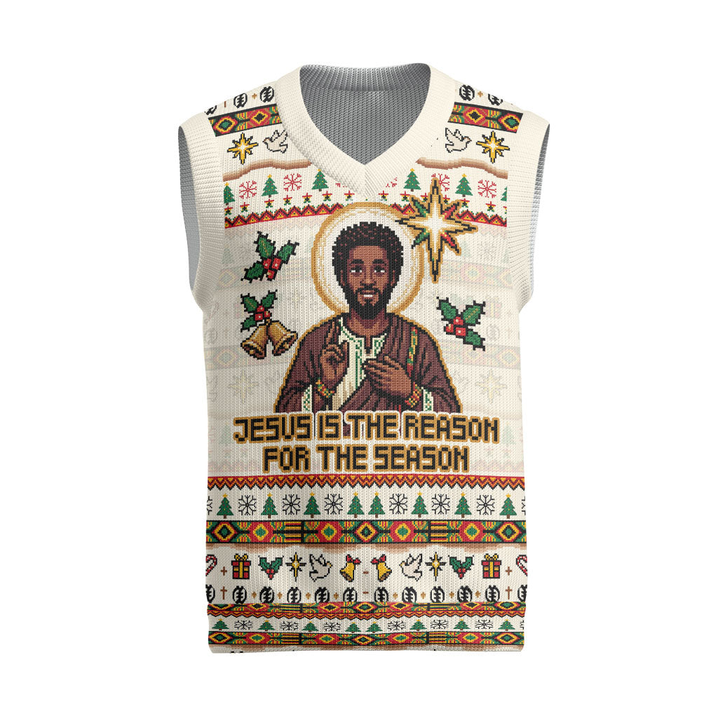 Ghana Jesus Christmas Knitted V-Neck Vest Ghana Coat Of Arms Jesus Christ Art