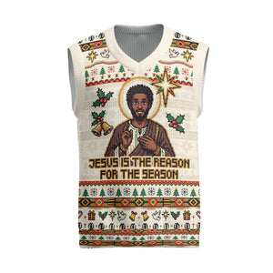 Ghana Jesus Christmas Knitted V-Neck Vest Ghana Coat Of Arms Jesus Christ Art