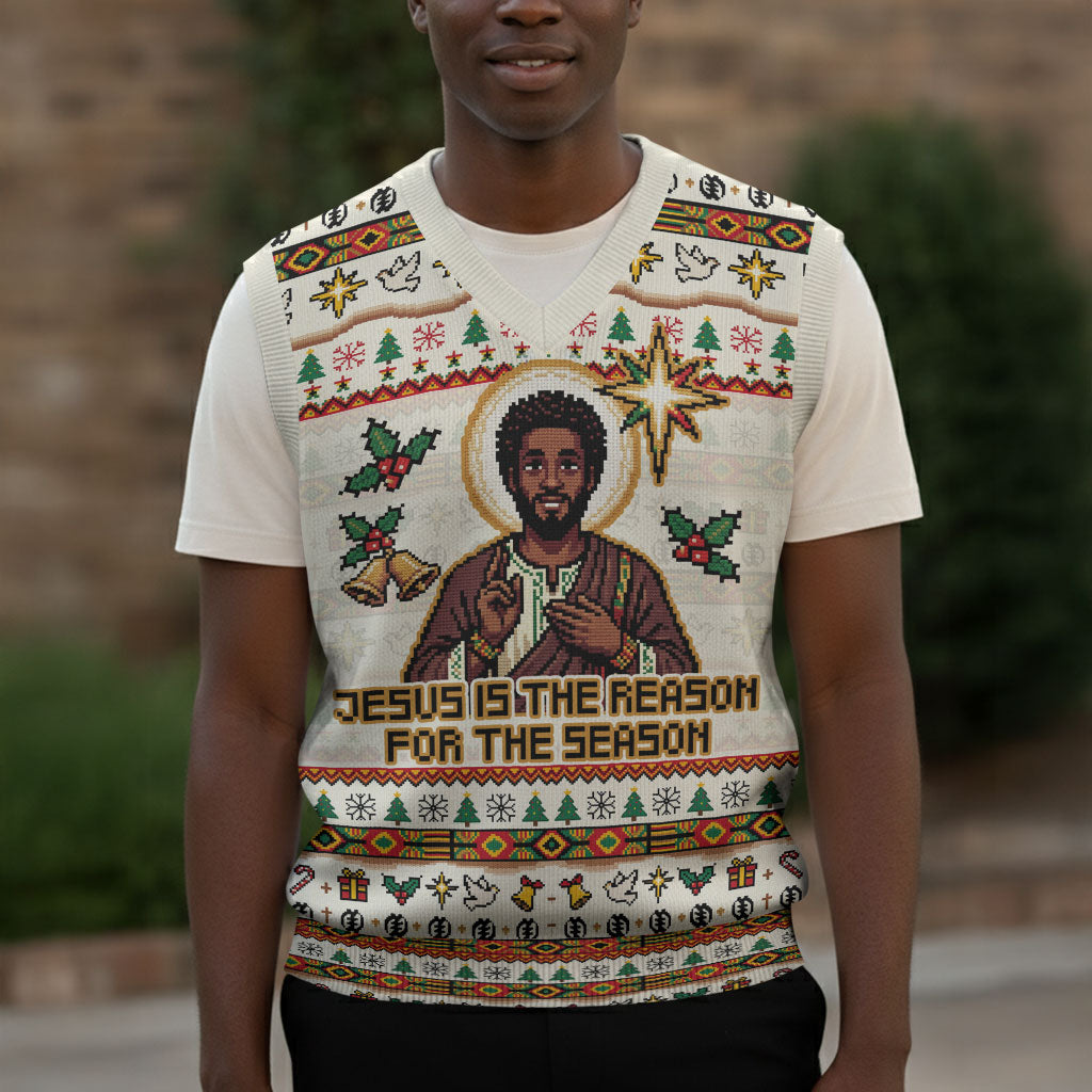 Ghana Jesus Christmas Knitted V-Neck Vest Ghana Coat Of Arms Jesus Christ Art