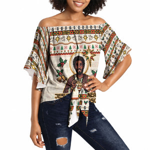 Ghana Jesus Christmas Off Shoulder Wrap Waist Top Ghana Coat Of Arms Jesus Christ Art