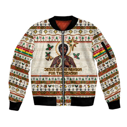Ghana Jesus Christmas Sleeve Zip Bomber Jacket Ghana Coat Of Arms Jesus Christ Art