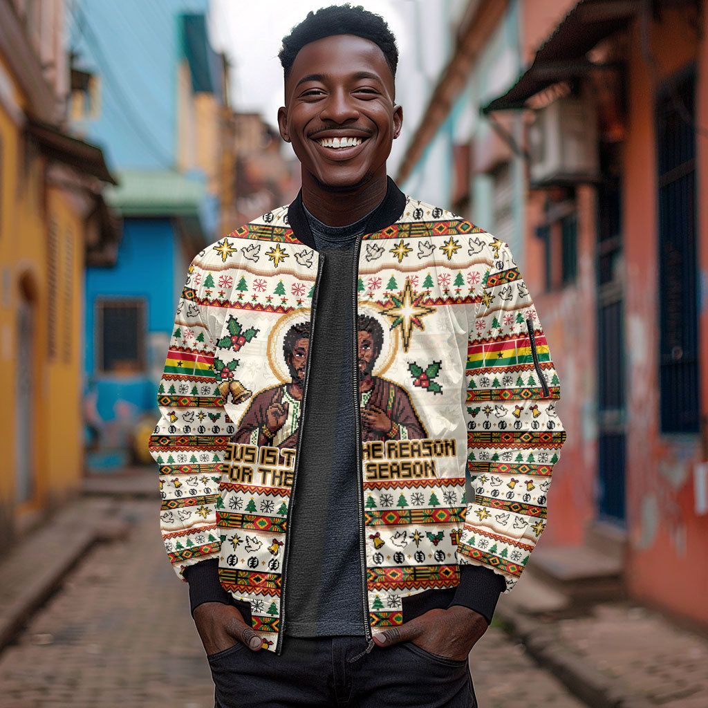 Ghana Jesus Christmas Sleeve Zip Bomber Jacket Ghana Coat Of Arms Jesus Christ Art