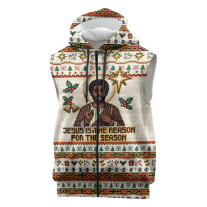 Ghana Jesus Christmas Sleeveless Zip Hoodie Ghana Coat Of Arms Jesus Christ Art