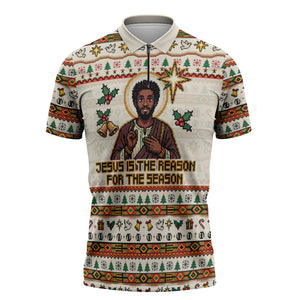 Ghana Jesus Christmas Zipper Polo Shirt Ghana Coat Of Arms Jesus Christ Art