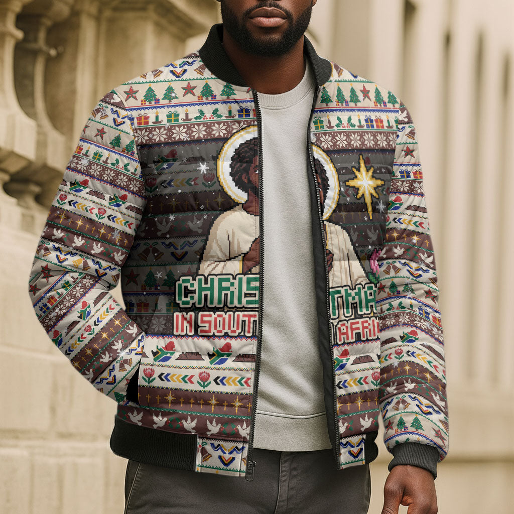Christmas In South Africa Jesus Bomber Puffer Jacket South Africa Coat Of Arms Jesus Art