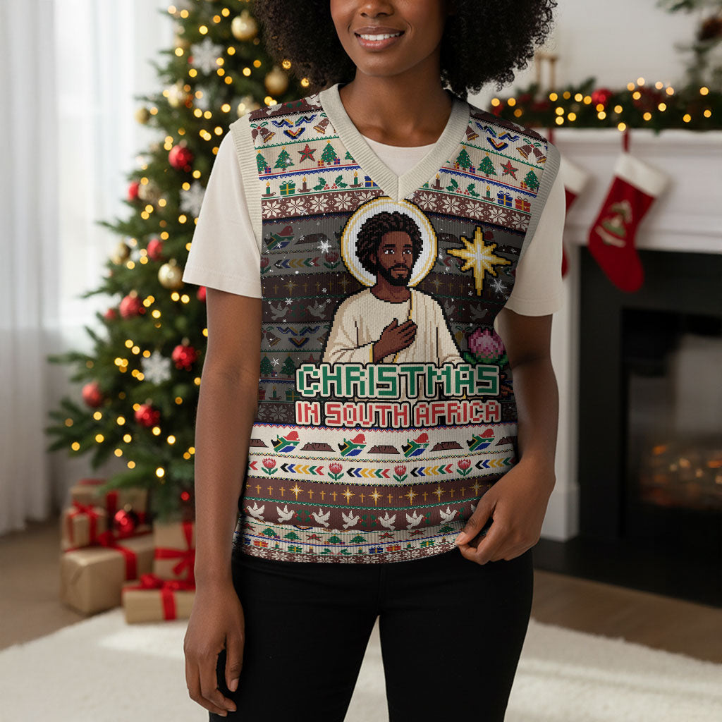 Christmas In South Africa Jesus Christmas Knitted V-Neck Vest South Africa Coat Of Arms Jesus Art