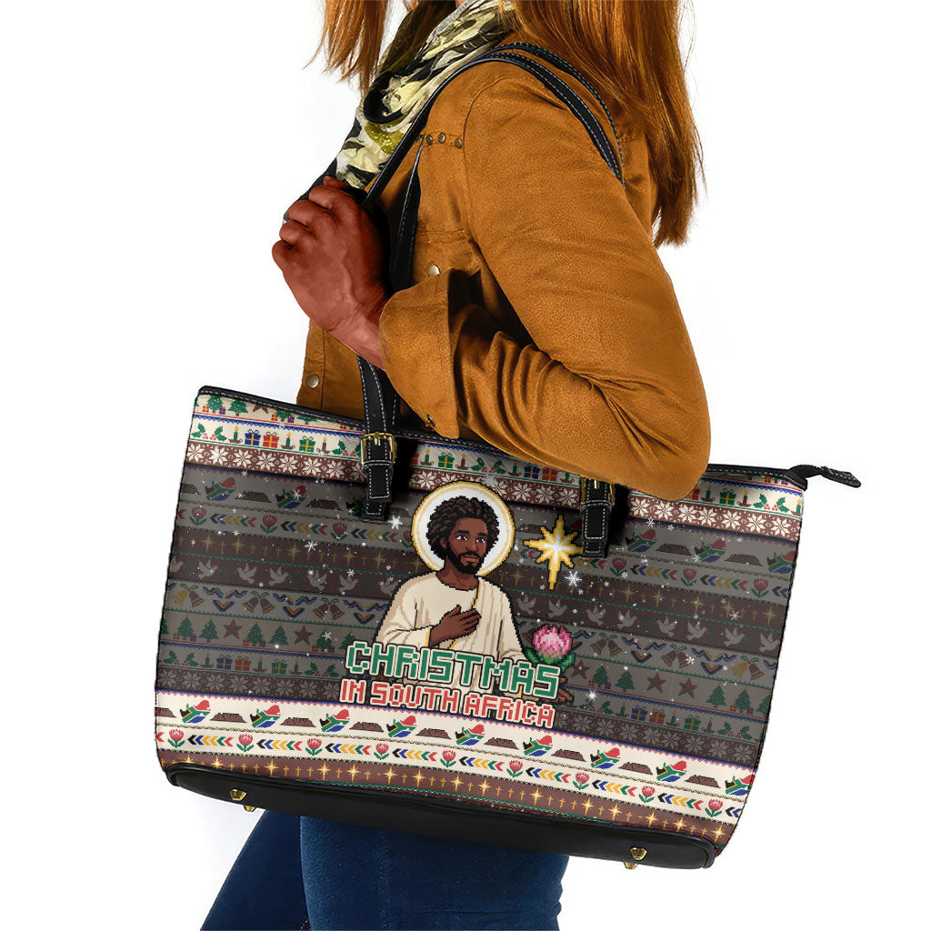 Christmas In South Africa Jesus Leather Tote Bag South Africa Coat Of Arms Jesus Art