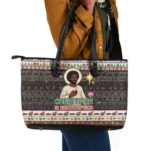 Christmas In South Africa Jesus Leather Tote Bag South Africa Coat Of Arms Jesus Art
