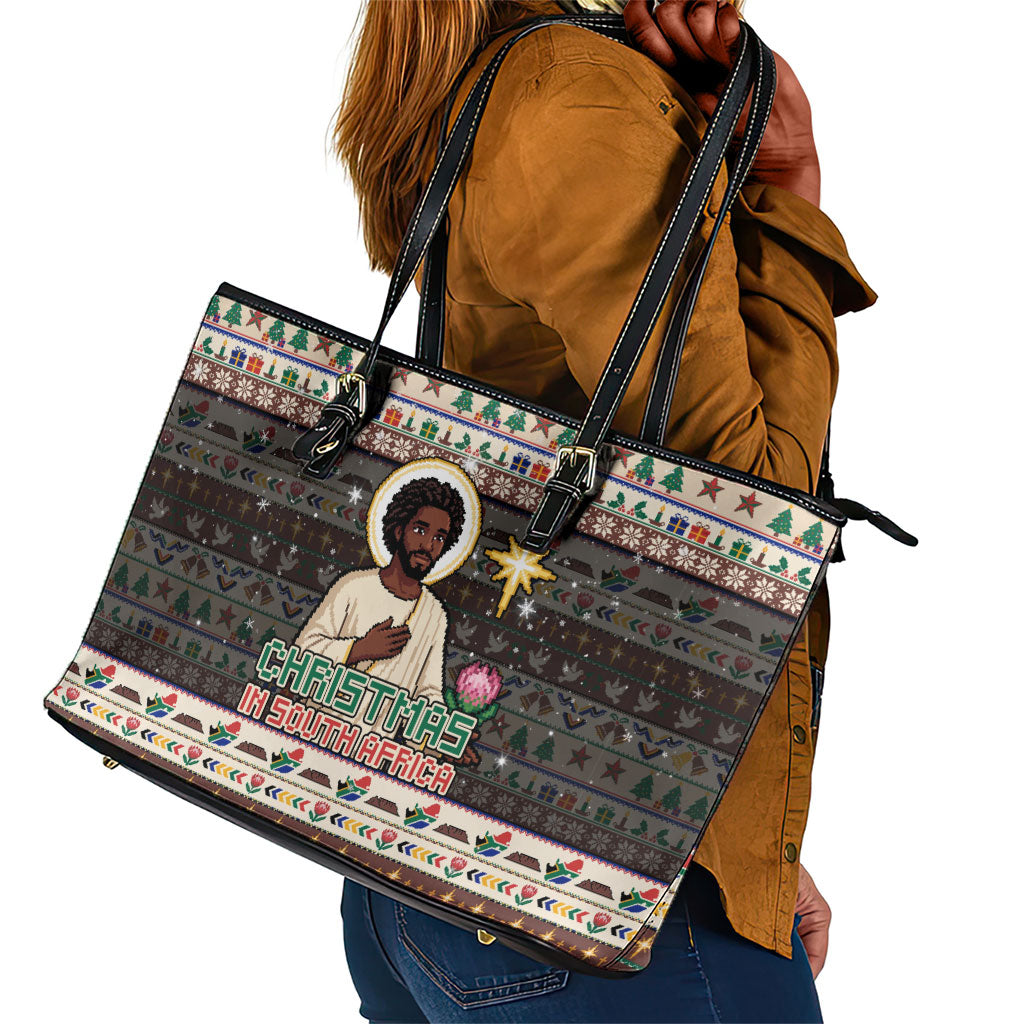 Christmas In South Africa Jesus Leather Tote Bag South Africa Coat Of Arms Jesus Art