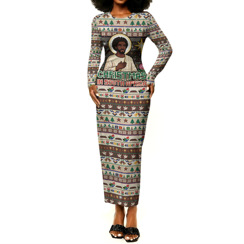 Christmas In South Africa Jesus Long Sleeve Bodycon Dress South Africa Coat Of Arms Jesus Art