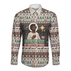 Christmas In South Africa Jesus Long Sleeve Button Shirt South Africa Coat Of Arms Jesus Art