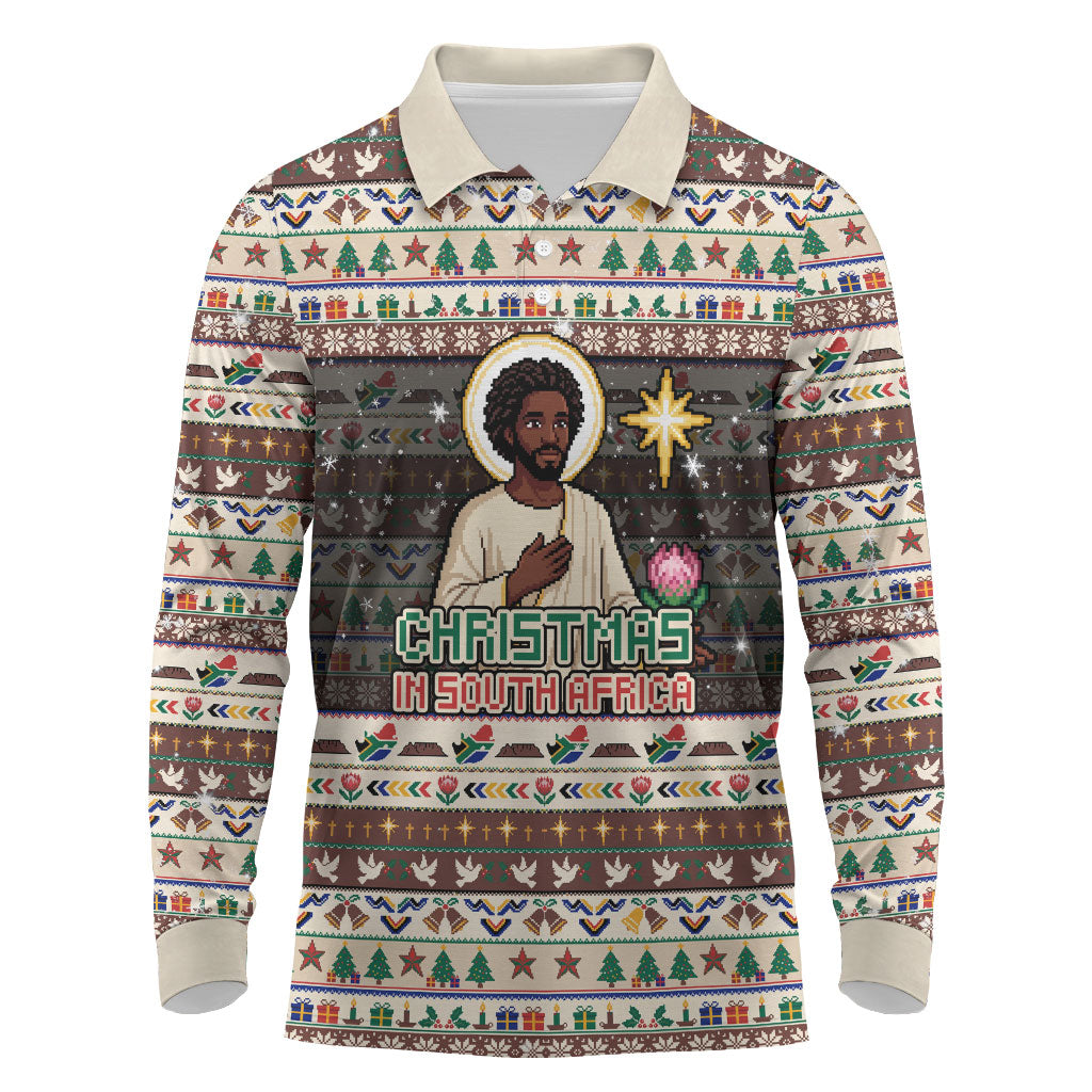 Christmas In South Africa Jesus Long Sleeve Polo Shirt South Africa Coat Of Arms Jesus Art