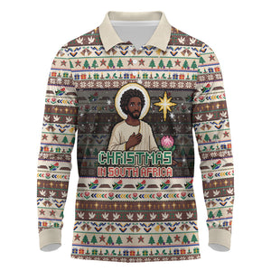 Christmas In South Africa Jesus Long Sleeve Polo Shirt South Africa Coat Of Arms Jesus Art