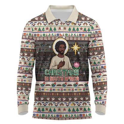 Christmas In South Africa Jesus Long Sleeve Polo Shirt South Africa Coat Of Arms Jesus Art