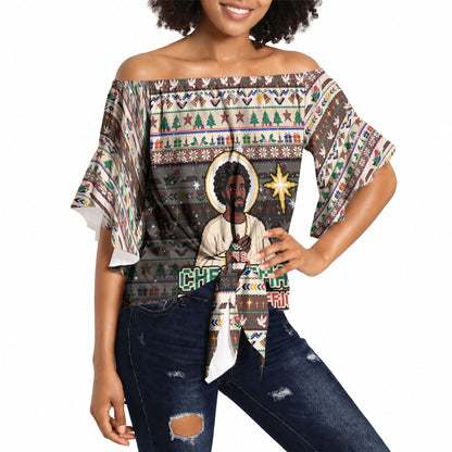 Christmas In South Africa Jesus Off Shoulder Wrap Waist Top South Africa Coat Of Arms Jesus Art