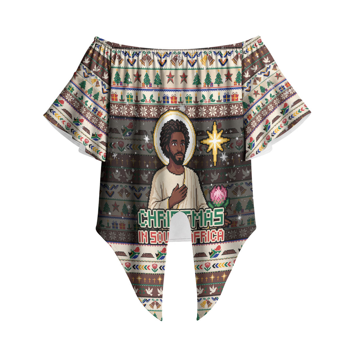 Christmas In South Africa Jesus Off Shoulder Wrap Waist Top South Africa Coat Of Arms Jesus Art