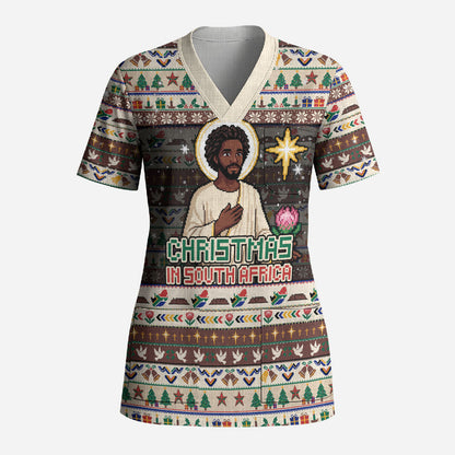 Christmas In South Africa Jesus Scrub Top South Africa Coat Of Arms Jesus Art