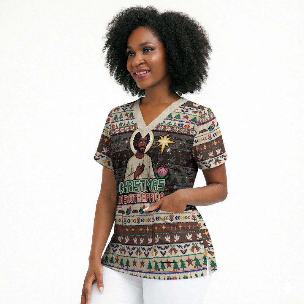 Christmas In South Africa Jesus Scrub Top South Africa Coat Of Arms Jesus Art