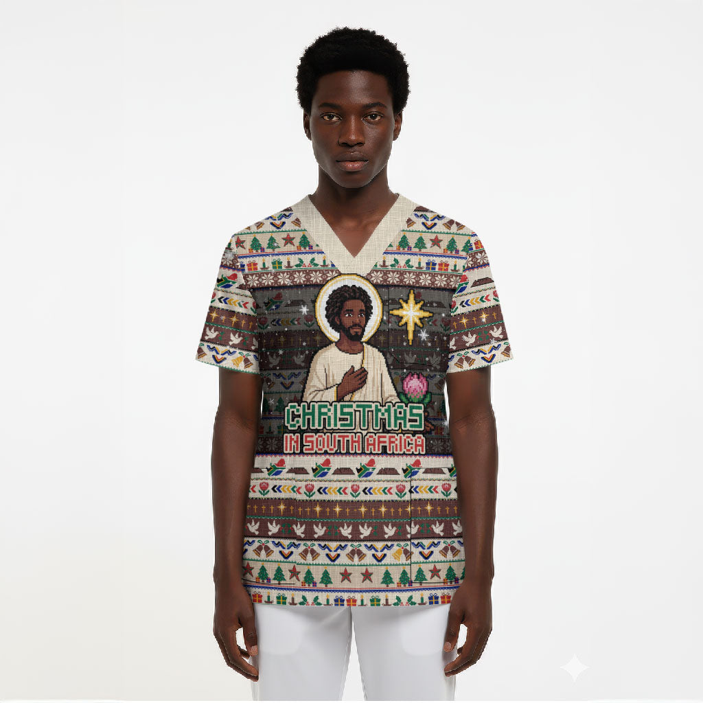Christmas In South Africa Jesus Scrub Top South Africa Coat Of Arms Jesus Art