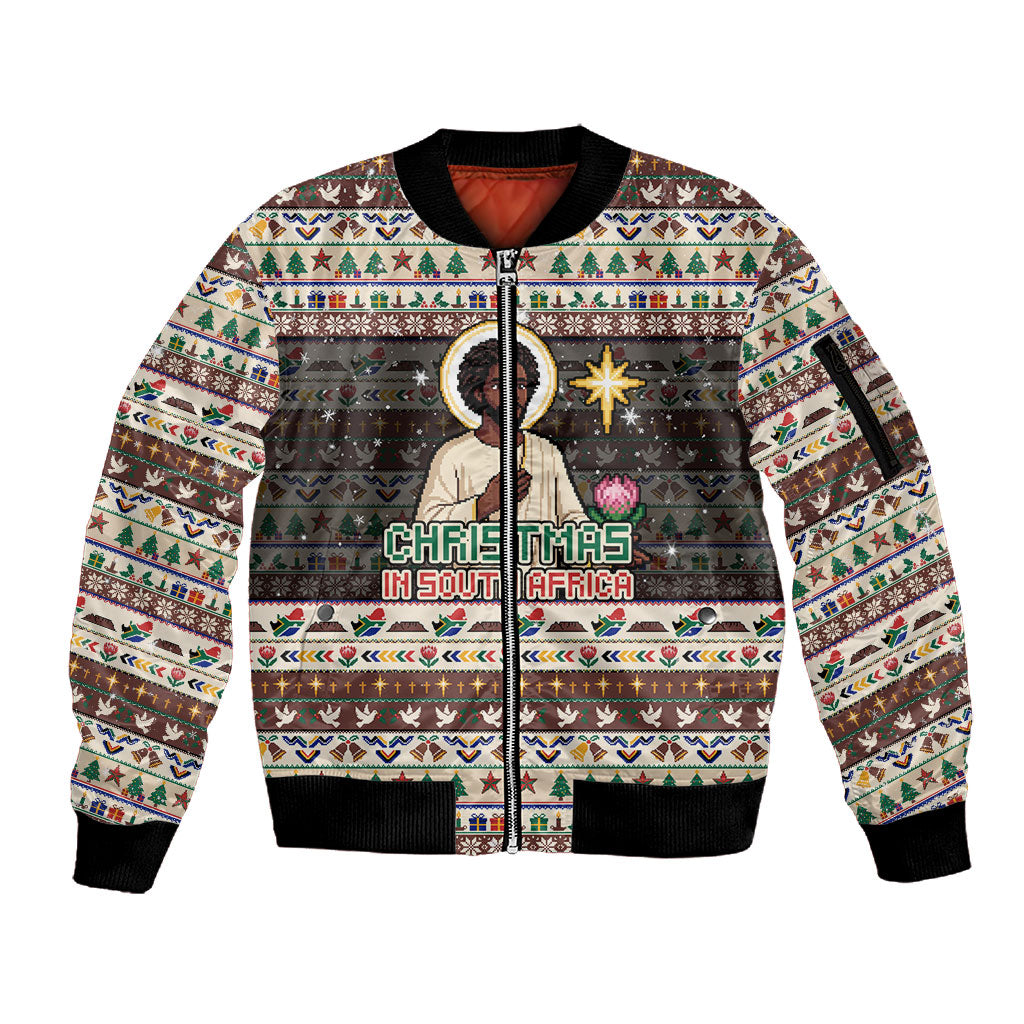 Christmas In South Africa Jesus Sleeve Zip Bomber Jacket South Africa Coat Of Arms Jesus Art