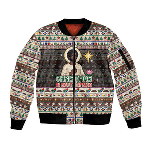 Christmas In South Africa Jesus Sleeve Zip Bomber Jacket South Africa Coat Of Arms Jesus Art