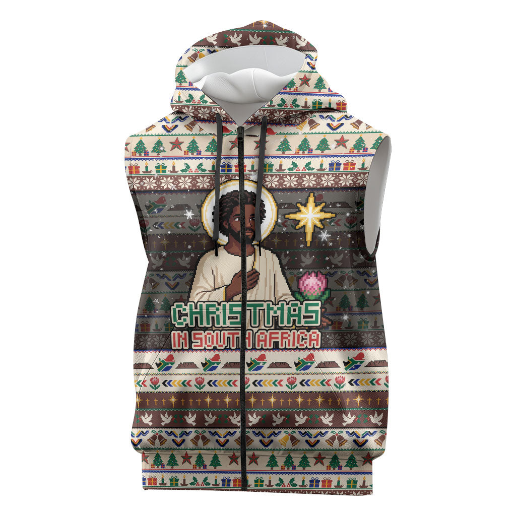 Christmas In South Africa Jesus Sleeveless Zip Hoodie South Africa Coat Of Arms Jesus Art