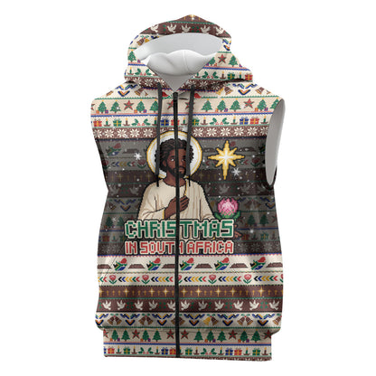 Christmas In South Africa Jesus Sleeveless Zip Hoodie South Africa Coat Of Arms Jesus Art