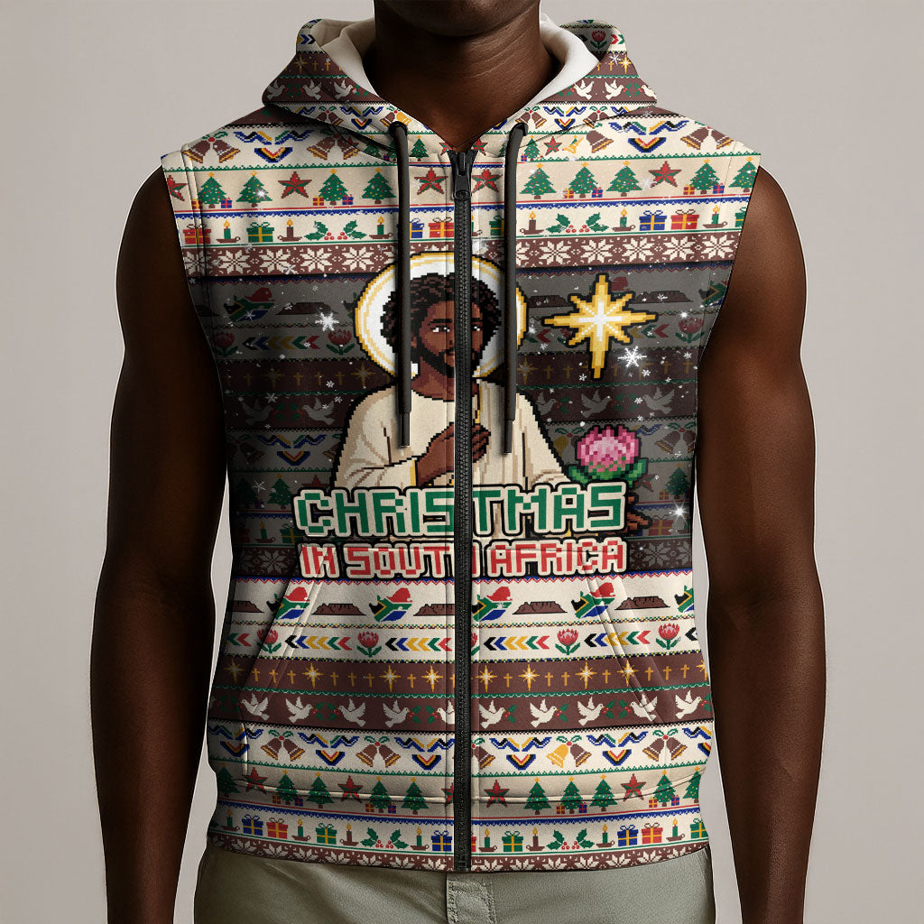 Christmas In South Africa Jesus Sleeveless Zip Hoodie South Africa Coat Of Arms Jesus Art