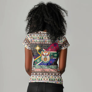 Christmas In South Africa Jesus Women V-Neck T-Shirt South Africa Coat Of Arms Jesus Art