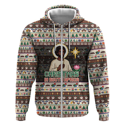 Christmas In South Africa Jesus Zip Hoodie South Africa Coat Of Arms Jesus Art
