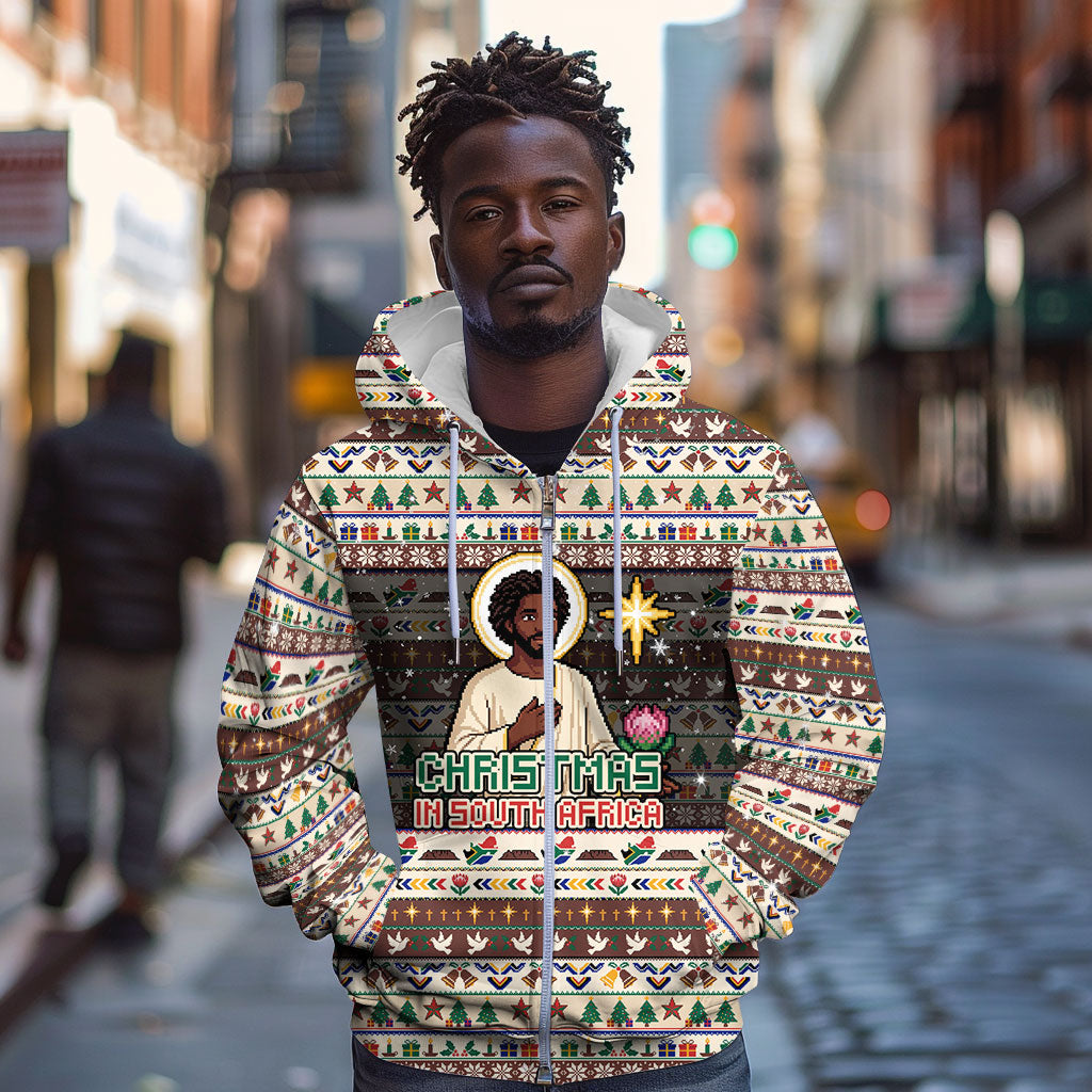 Christmas In South Africa Jesus Zip Hoodie South Africa Coat Of Arms Jesus Art