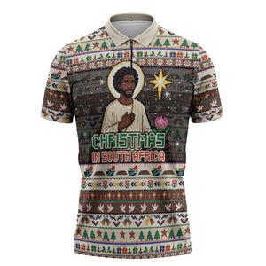 Christmas In South Africa Jesus Zipper Polo Shirt South Africa Coat Of Arms Jesus Art